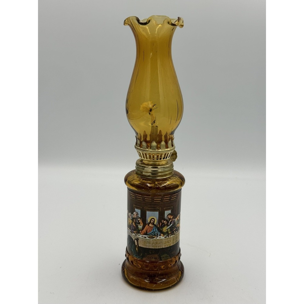 Vintage Chapstick Co 1976 Oil Lamp Last Supper Religious Jesus Amber Glass